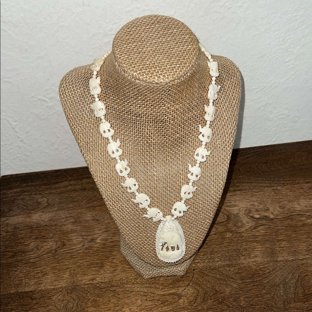 Vintage bone elephant necklace